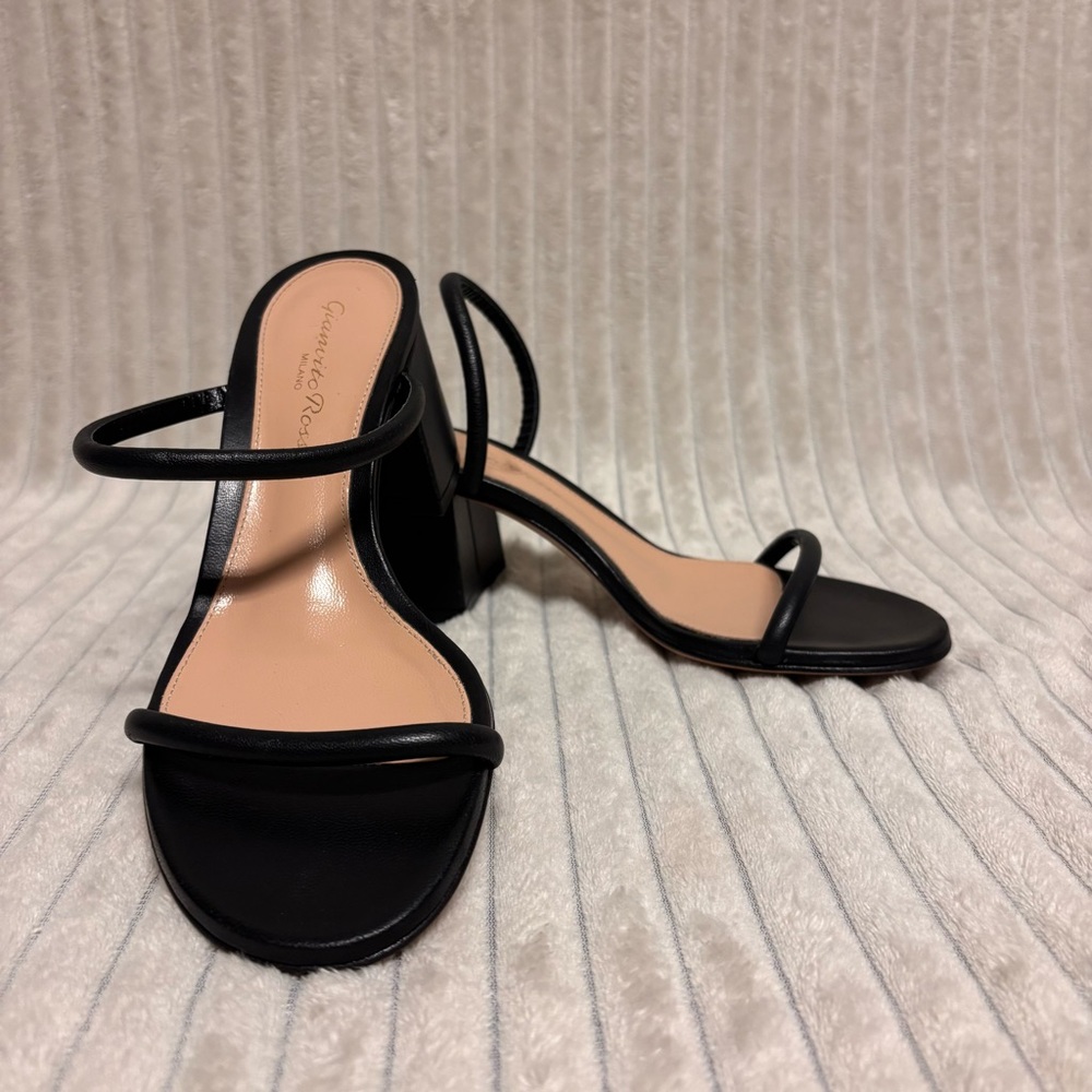 Gianvito Rossi Byblos Black Leather Block Heel Sandals EU 35